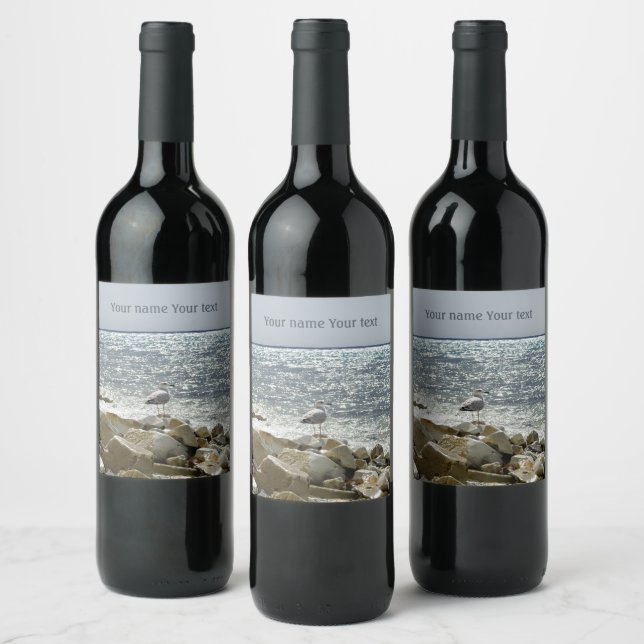 Seagull and sea wine label (Bottles)
