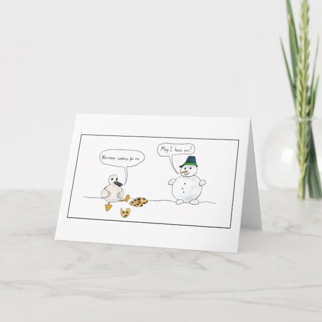 Seagull and snowman comic thank you card (Front)