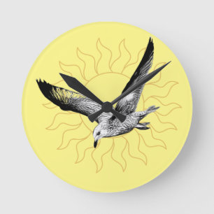 Seagull and sun yellow wall clock