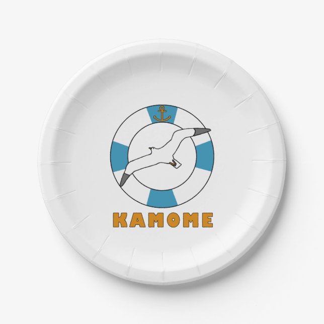 Seagull and Swim Ring Light Blue Paper Plates (Front)