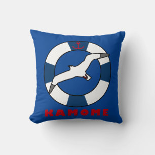 Seagull and Swim Ring Navy Blue Cushion