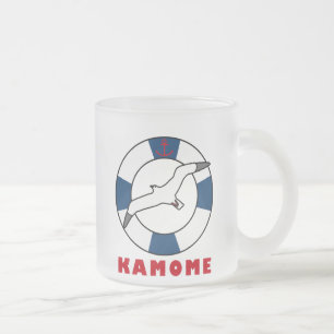 Seagull and Swim Ring Navy Blue Frosted Glass Coffee Mug