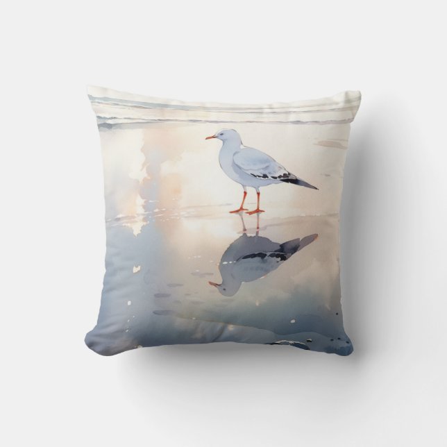 Seagull at Beach Throw Pillow (Front)