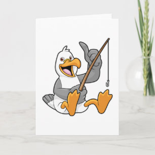 Seagull at Fishing with Fishing rod Card