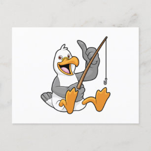 Seagull at Fishing with Fishing rod Postcard
