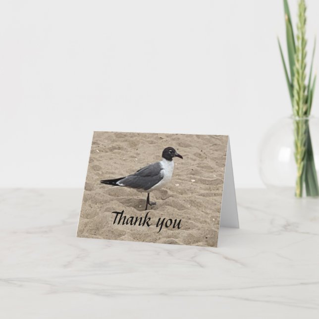 Seagull at the Beach in the Sand Thank You Card (Front)