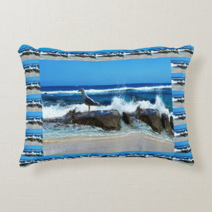 Seagull At The Beach On Rocks, Decorative Cushion