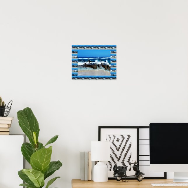 Seagull At The Beach On Rocks, Poster (Home Office)
