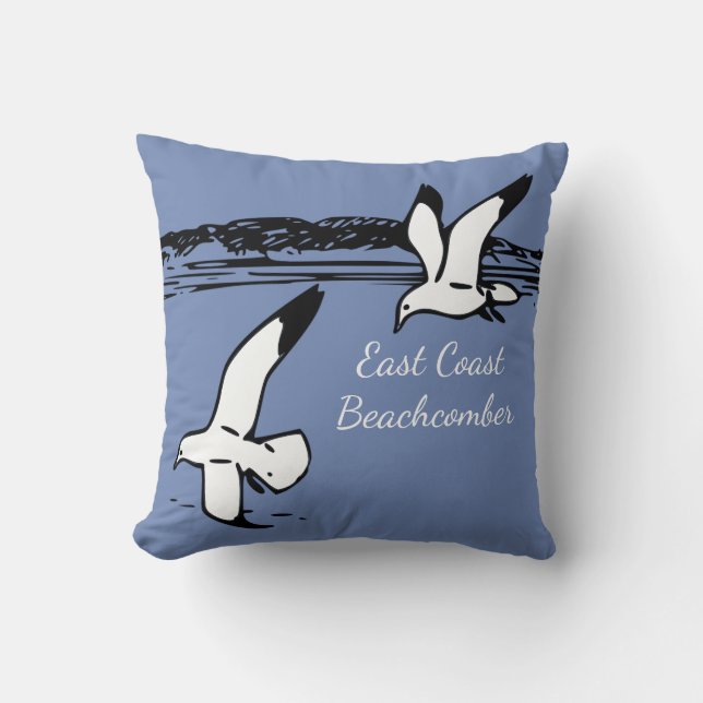 Seagull Beach East Coast Beachcomber  blue pillow (Front)