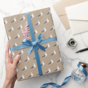 Seagull Bird Beach Ocean Coast Brown Watercolor Wrapping Paper