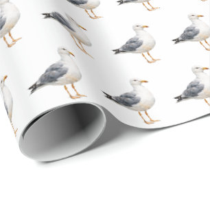 Seagull Bird Beach Ocean Coast Watercolor Wrapping Paper