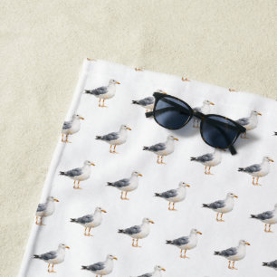 Seagull Bird Beach Ocean Coast White Watercolor Towel