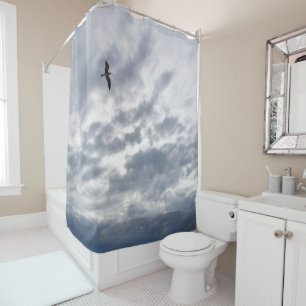 Seagull Bird flying Clouds Blue Photo 80 Shower Curtain