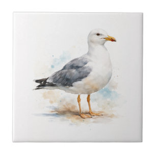 Seagull Bird Ocean Beach Watercolor Nautical Tile