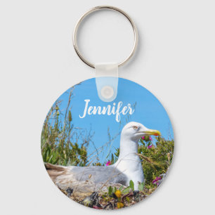 Seagull Bird Personalised Name Keychain
