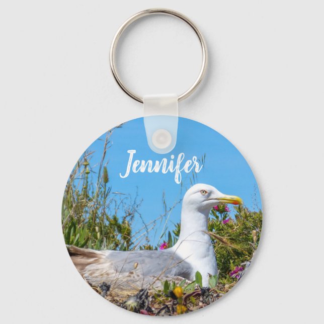Seagull Bird Personalised Name Keychain (Front)