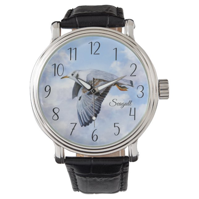 Seagull Bird Watercolor Painting Watch (Front)