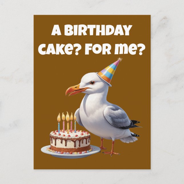 Seagull Birthday Surprise – Cake Not Safe! Postcard (Front)