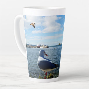 Seagull, Boats And The Ocean,   Latte Mug