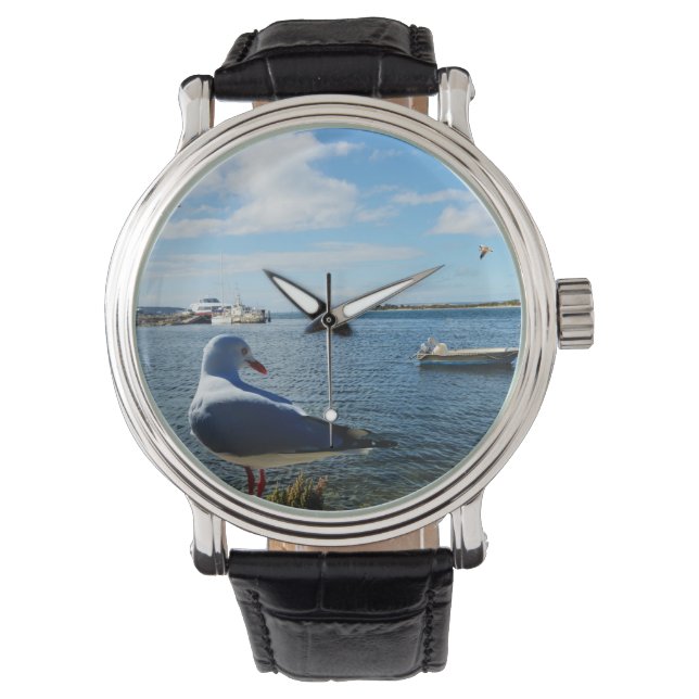 Seagull, Boats And The Ocean,   Watch (Front)
