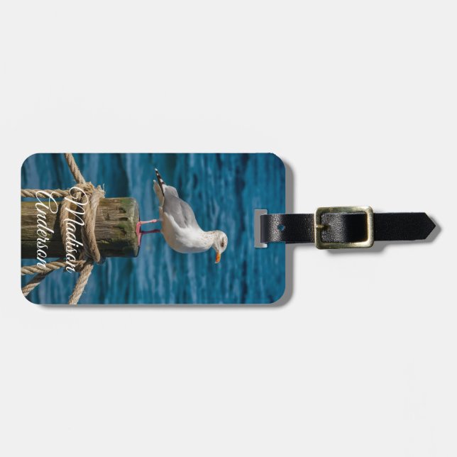 Seagull by the Sea Personalised Luggage Tag (Front Horizontal)