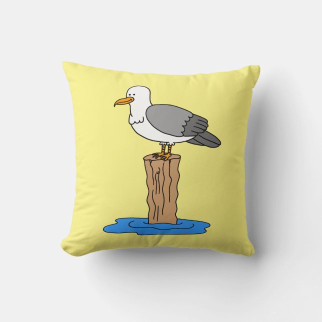 Seagull Cartoon Beach Summer Cute Yellow Cushion (Front)