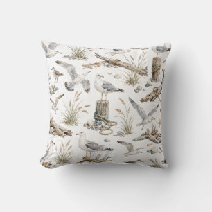 Seagull Coastal Driftwood Ocean Beach Nautical Cushion
