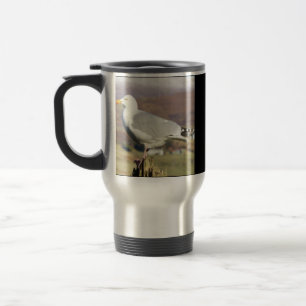 Seagull Coastal Fence Post Wildlife Ocean Bird Travel Mug