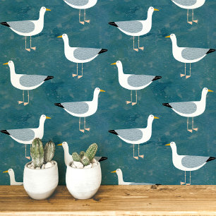Seagull Coastal Teal Green Wallpaper