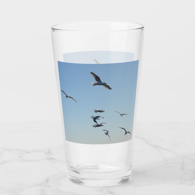 Seagull Customisable Coastal Bird Flight Ocean Glass (Front)