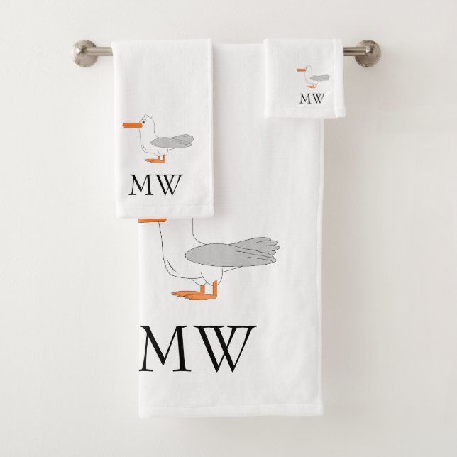 Seagull Design Monogrammed Bath Towel Set (Insitu)