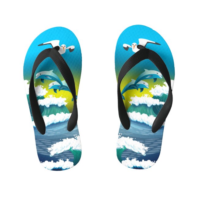 Seagull Dolphins Beach Flip Flops (Footbed)