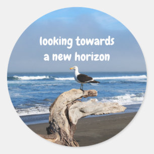 Seagull facing the sea classic round sticker