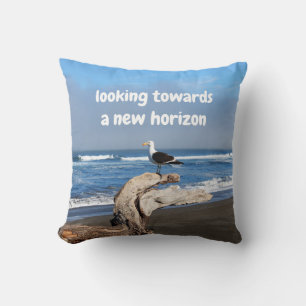 Seagull facing the sea cushion
