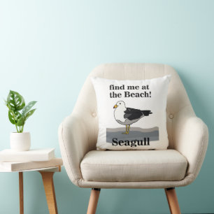 Seagull Find Me At The Beach Funny Beach House Cushion