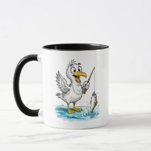 Seagull Fishing with Rod in Shallow Water Mug