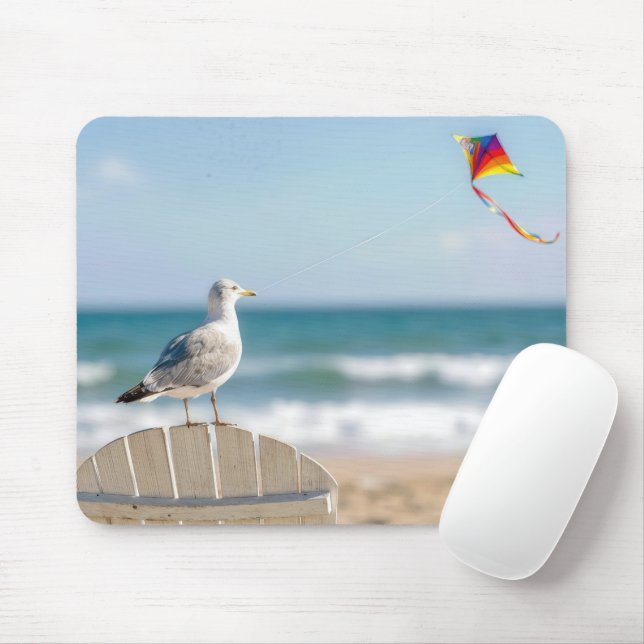 Seagull Flying a Kite Mouse Mat (With Mouse)