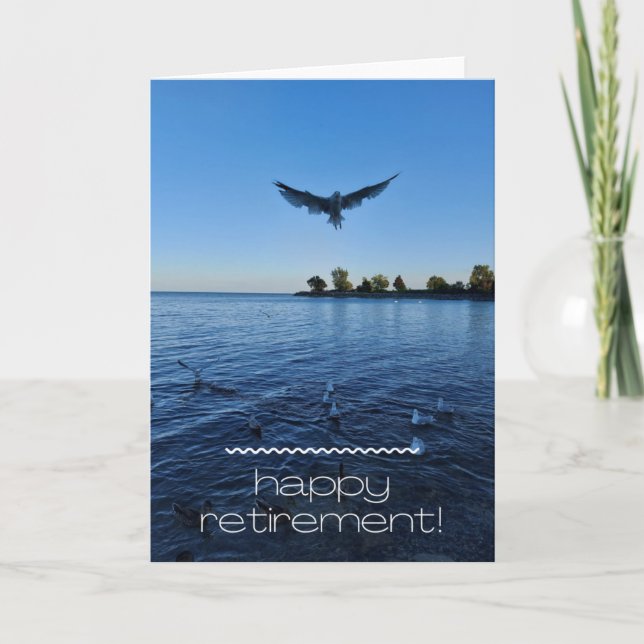Seagull Flying Over Lake Retirement Card (Front)