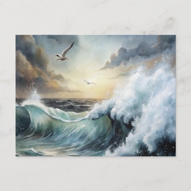 Seagull flying over Stormy Sea Postcard (Front)