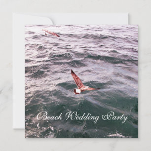 SEAGULL FLYING OVER THE WAVES BEACH WEDDING ANNOUNCEMENT