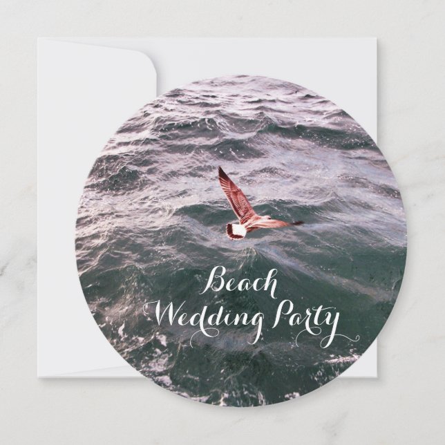 SEAGULL FLYING OVER THE WAVES BEACH WEDDING INVITATION (Front)