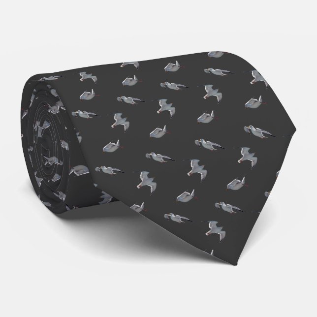 Seagull Frenzy Tie (Dark Gray) (Rolled)