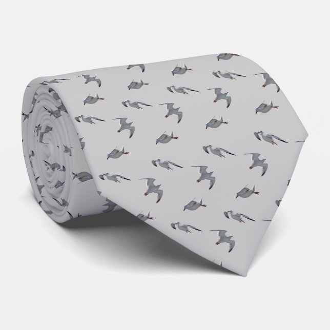 Seagull Frenzy Tie (Light Grey) (Rolled)