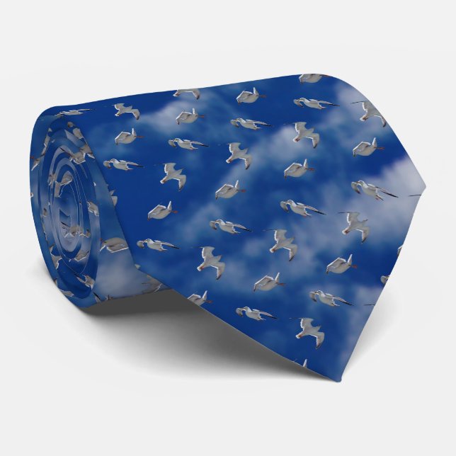 Seagull Frenzy Tie (Mackerel Sky) (Rolled)