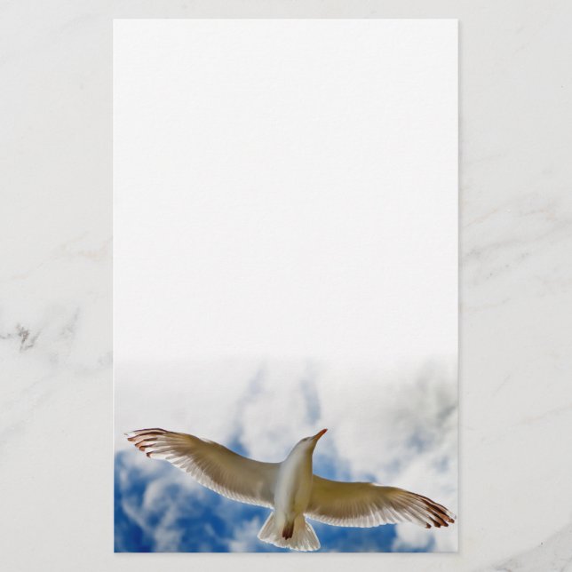 Seagull gliding in flight close up with blue skies stationery (Front)