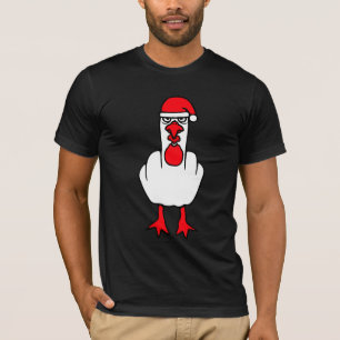 Seagull Grumpy Santa Hat Middle Finger Angry XMas T-Shirt