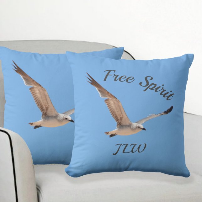 Seagull in Flight Free Spirit Sky Blue Cushion (Creator Uploaded)