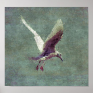 Seagull Landing on Water Impressionist Art Poster
