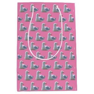 Seagull Laying Down – Pink Coastal Bird Art Medium Gift Bag