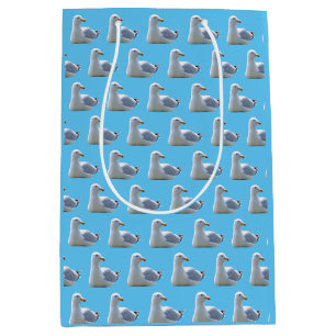 Seagull Laying Down – Sky Blue Coastal Bird Art Medium Gift Bag